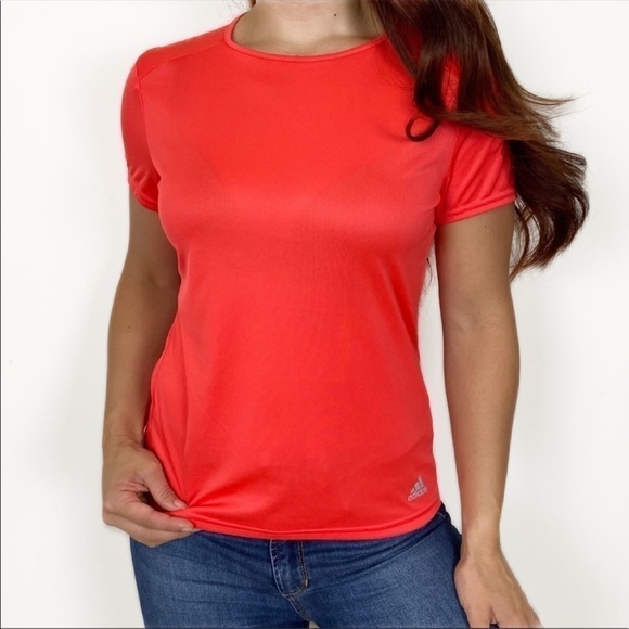 ADIDAS Neon Coral Athletic Workout Tee Tshirt Sm - Picture 1 of 5